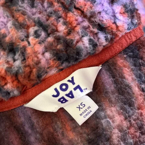 JoyLab *Purple & Coral* Animal Print | Half Zip Sherpa | XS | Pullover Fleece - Picture 7 of 9